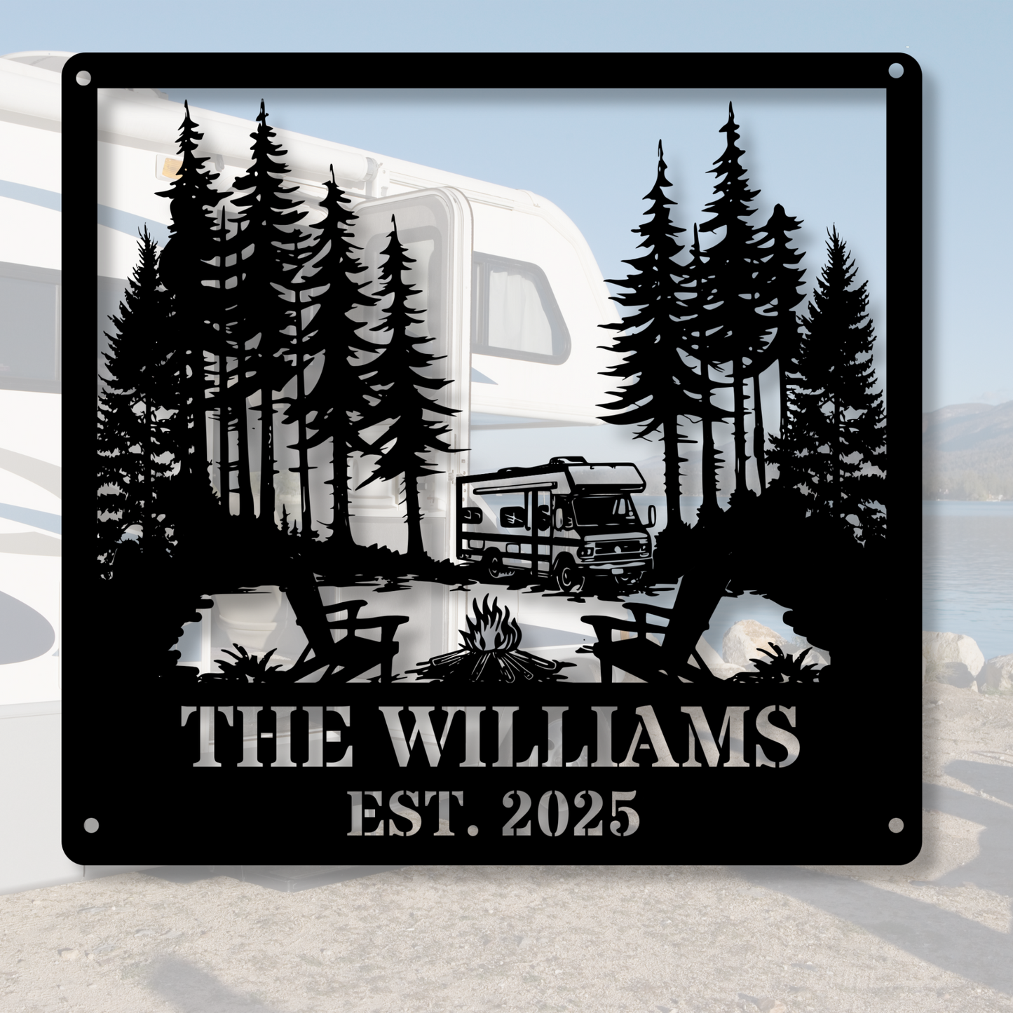 Custom RV Trailer Metal Sign, Custom Camping Name Metal Wall Art For Campsite Decor, Happy Campers Sign, Camper Gift, Camping Sign