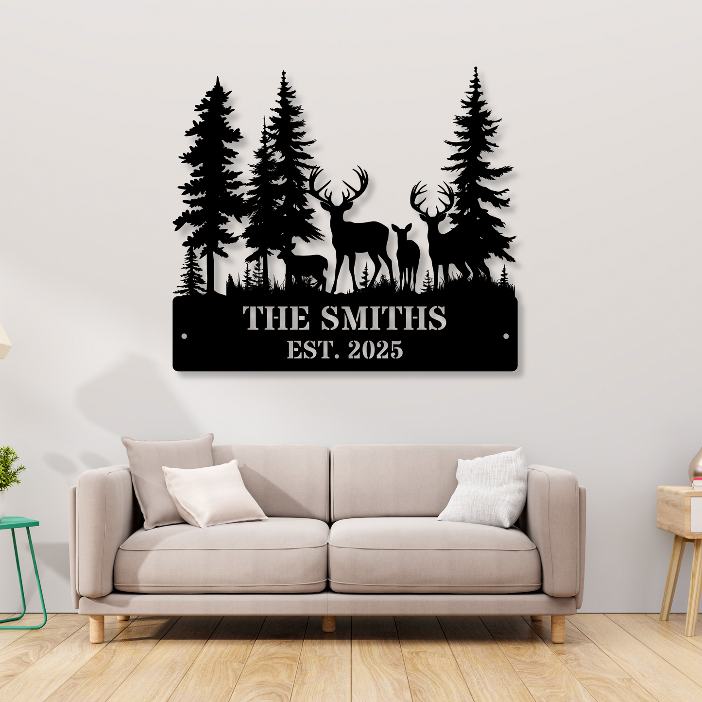 Custom Deer Forest Metal Sign, Personalized Deer Family Name Sign, Farmhouse Decor, Hunting Lodge Decor, Rustic Wildlife Art