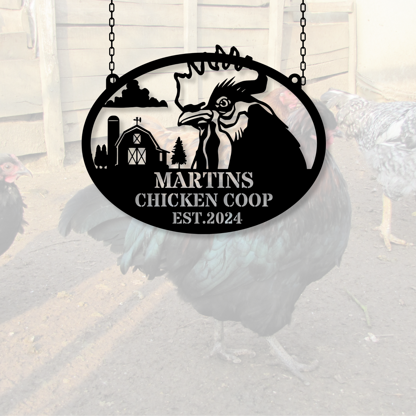 Custom Chicken Metal Sign,Personalized Chicken Coop Sign Name,Chicken coop Wall Art,Hen house Sign,Farm Sign,Barn Decor,Farm house Decor