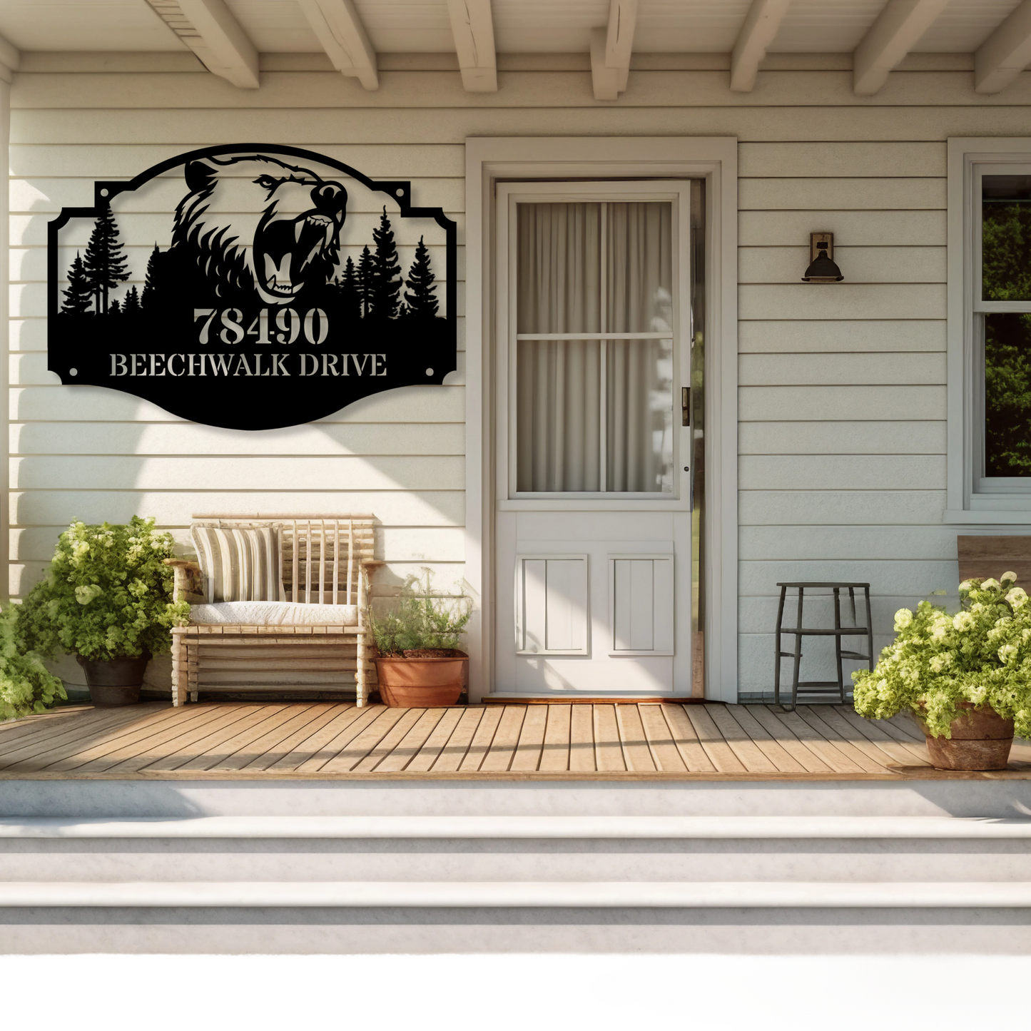 Custom Metal Bear Cabin Sign, Bears In Woods Address Sign, Custom Family Name Sign Bear Metal Sign, Bear Decor, Gift for Dad Yard Sign