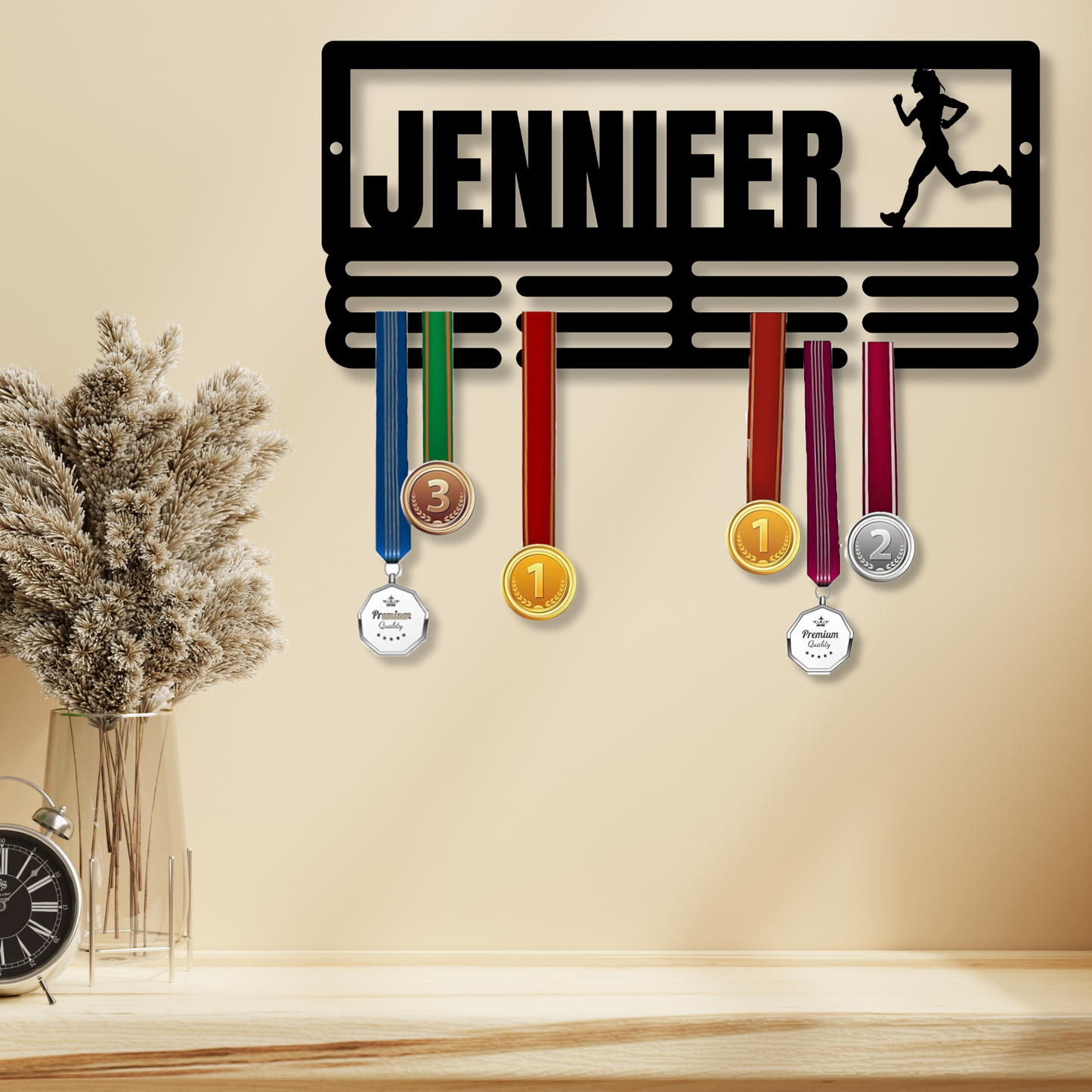 Personalized Track Medal Holder Metal Sign, Custom Runner's Name Medal Holder