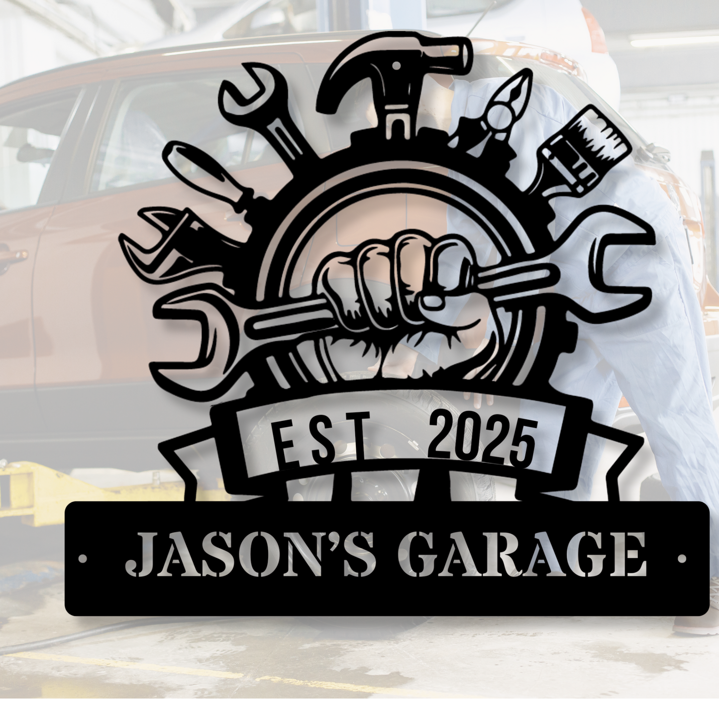 Custom Metal GARAGE Sign, Personalized Garage Decor, Workshop Wall Art, Man Cave Sign, Home Workshop Accessory