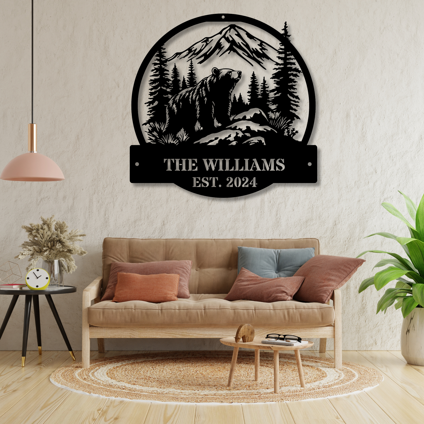 Customized Bear Mountain Wall Metal Sign, Cabin Wall Decor, Christmas Gift for Him, Last Name Personalizaed Metal Sign, Established Metal Art Decor