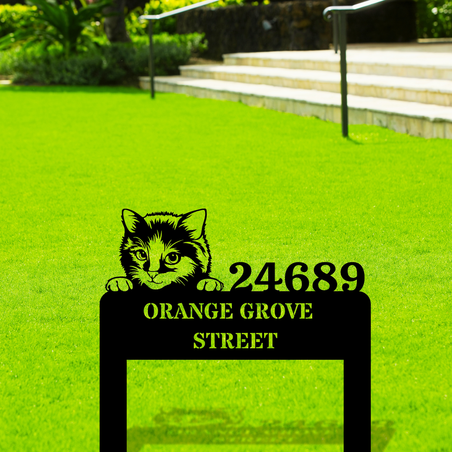 Peeking Cat Metal Address Stake Sign, Cat Address Sign, Horizontal Address Sign, Pet Lover Address Sign, House Number Address Signage, Cat Mom Sign