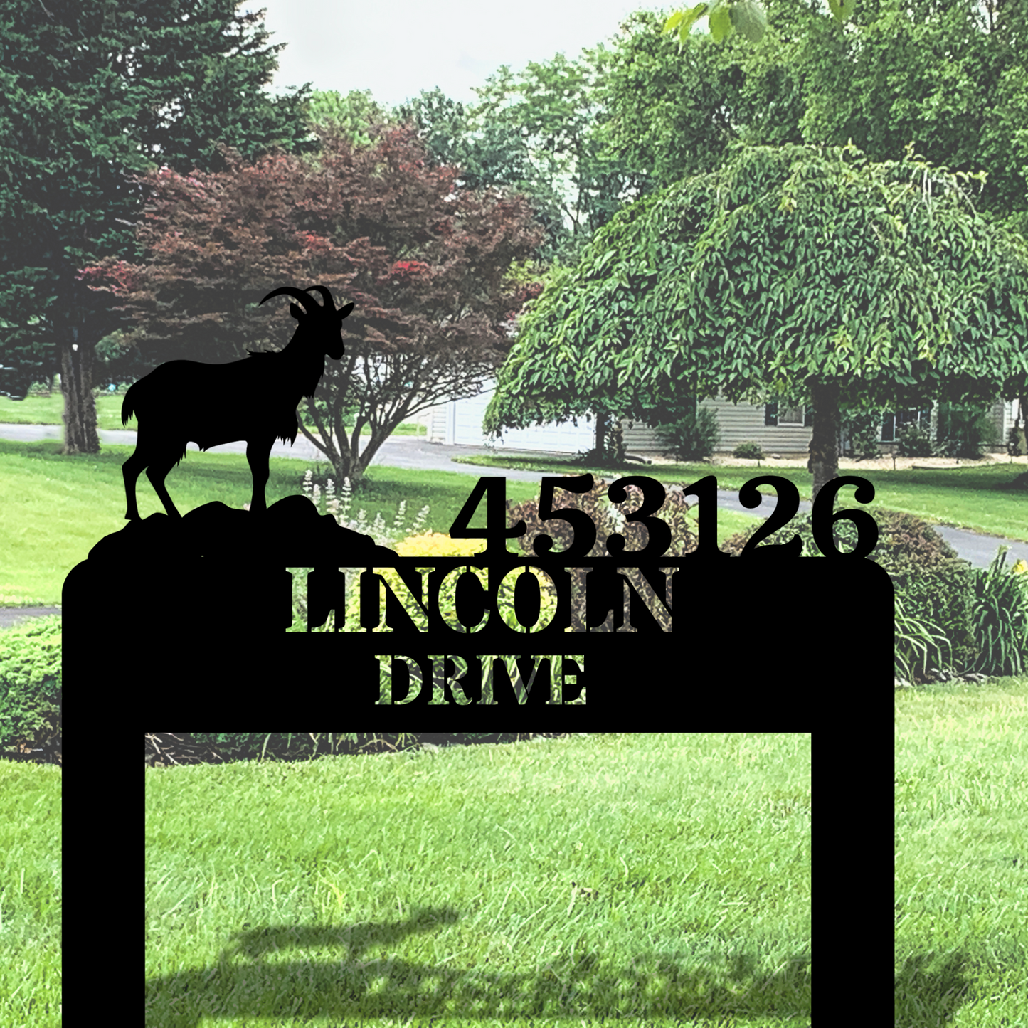 Custom Goat Metal Address Stake, Personalize Garden Stake, Rustic House Number, Unique Goat Marker for Outdoor Decor