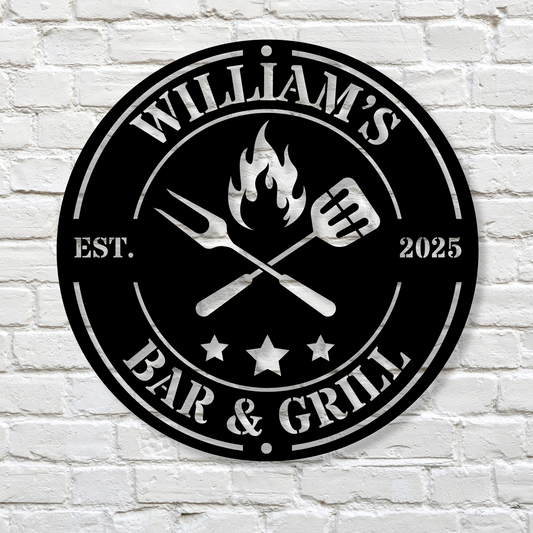 Custom Bar & Grill Metal Sign, Personalized Wall Decor, Custom Man Cave Sign, Bar Home Decor Gift, Grill Sign for Home