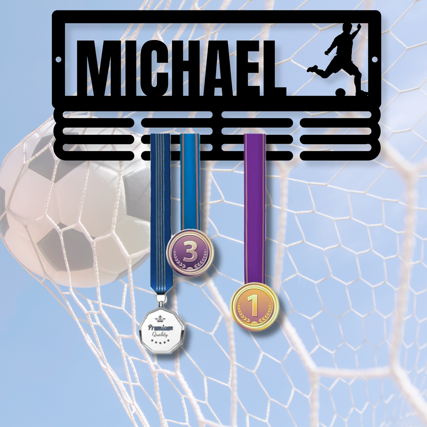 Personalised Soccer Medal Hanger Metal Sign, Soccer Player Gifts