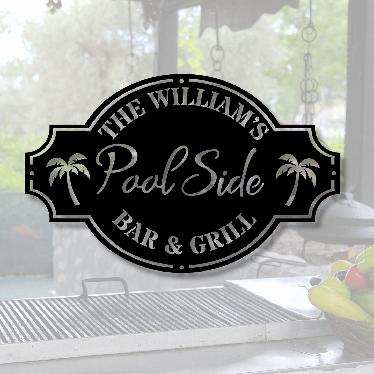 Custom Palm Tree Pool Sign Metal Wall Art, Custom Metal Sign, Bar & Grill Sign, Bar Sign, Backyard Sign, Kitchen Decor, Personalised Gifts