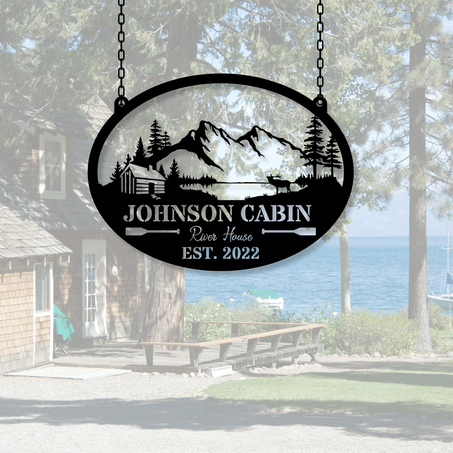 Personalized Metal Cabin Name Sign, Pine Tree Custom Metal Sign, Personalized Gift, Farmhouse Gift, Mountain House Sign, Family Name Sign