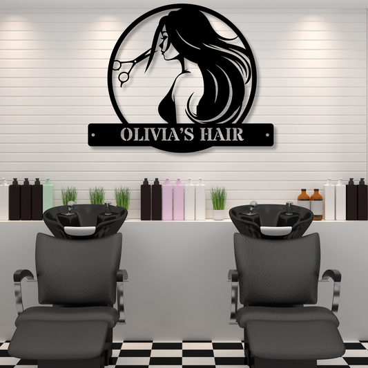 Customized Hair Dresser Metal Sign, Personalized Salon Name Sign, Hairdresser Wall Art