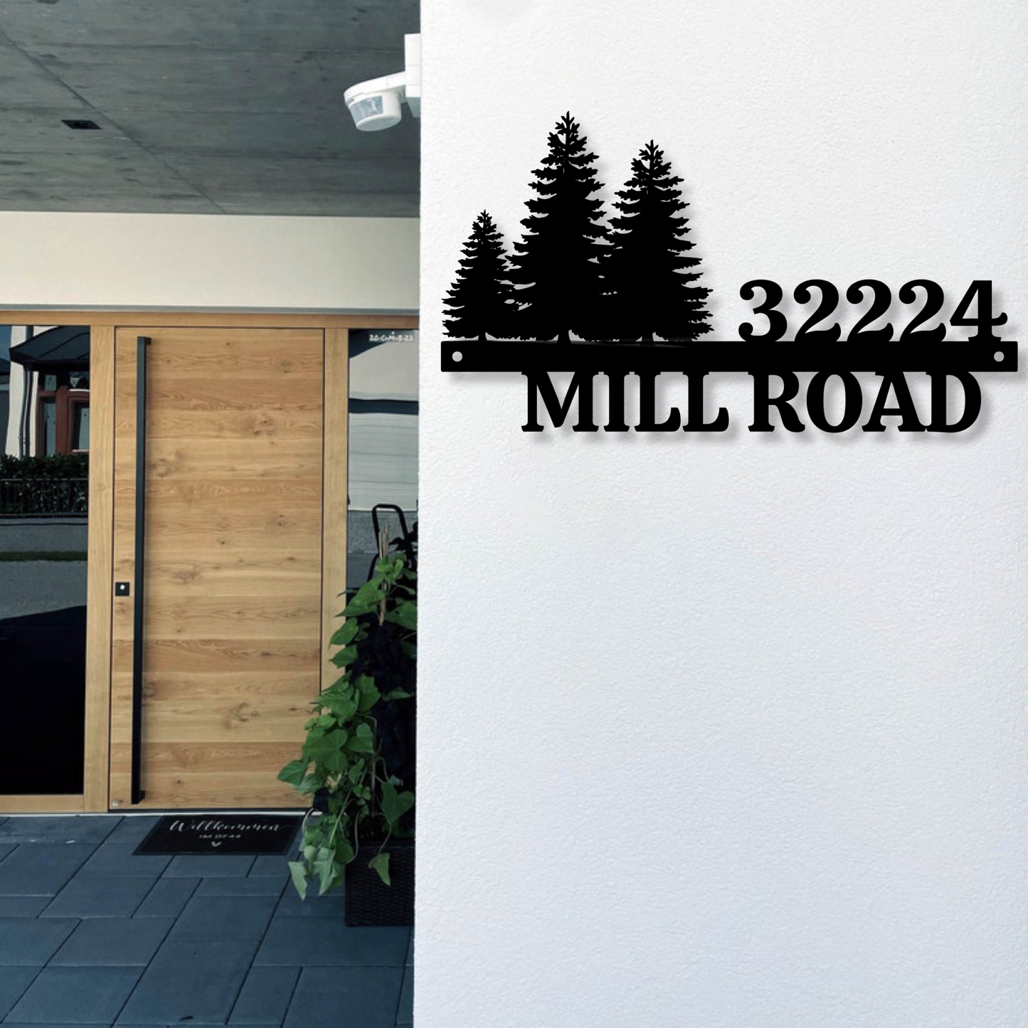 Custom Metal Address Sign, Pine Tree Decoration, Personalized Driveway Entrance Sign,Street Name Sign, Outdoor Patio Entryway Decor