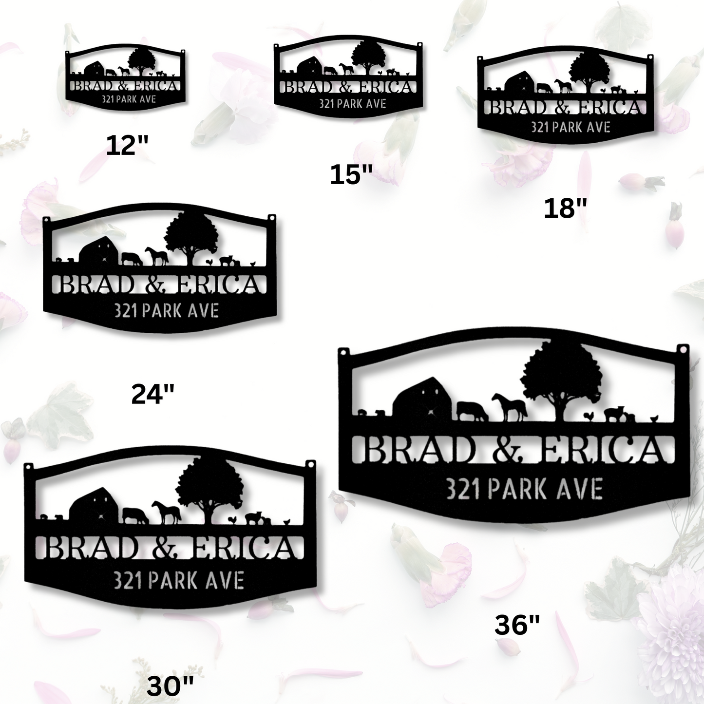 Personalized Farm Scene Metal Sign, Custom Family Name Plaque, Metal Address Sign, Christmas Gift, Cabin Metal Art