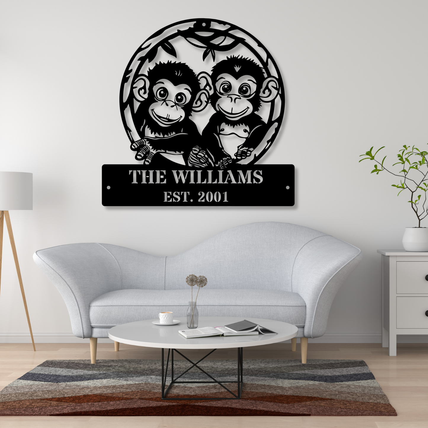 Custom Metal Monkey Sign, Personalized Family Name, Monkey Family Sign, Jungle Theme Decor, Personalized Home Decor, Animal Theme Gifts