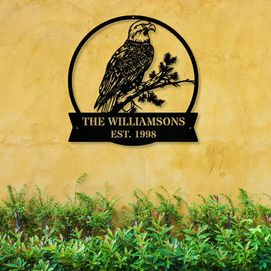 Custom Eagle Monogram Sign, Outdoor Metal Eagle Decor, American Eagle Wall Art, Personalized Metal Address Sign, Patriotic Bird Home Decor