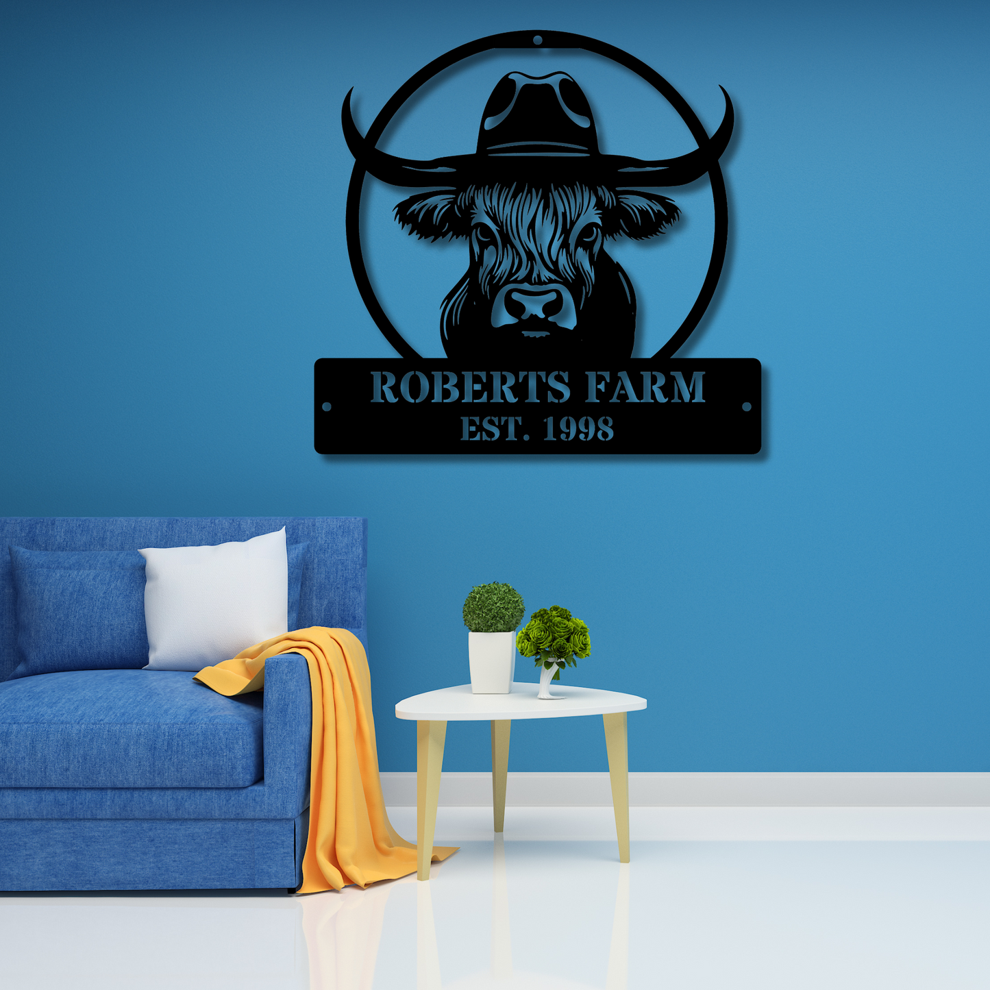 Custom Farm Metal Sign, Highland Cow Metal Sign, Rustic Farmhouse Decor, Personalized Barn Art, Cow Wall Hanging for Animal Lovers