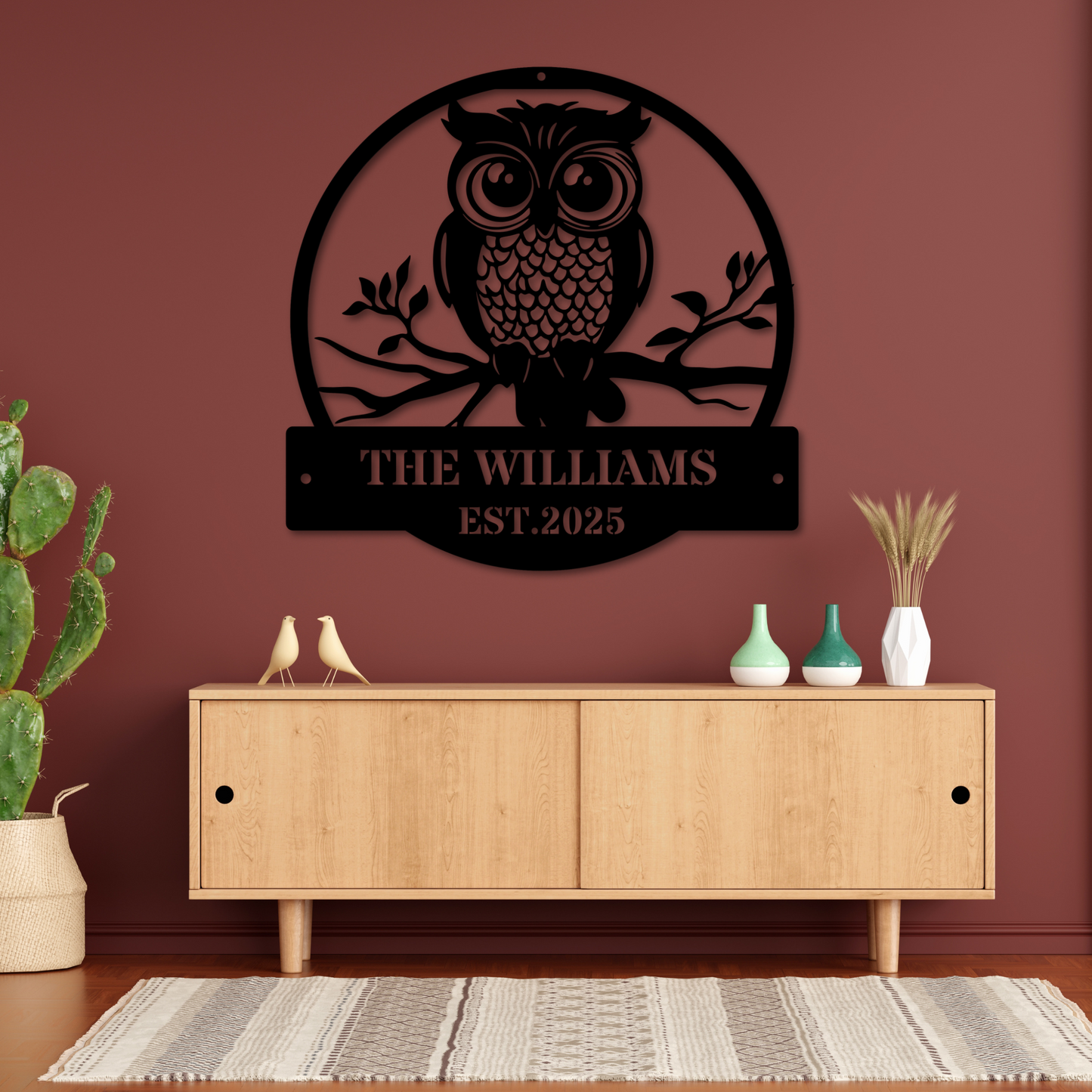 Custom Family Metal Sign, Personalized Owl Theme Wall Decor