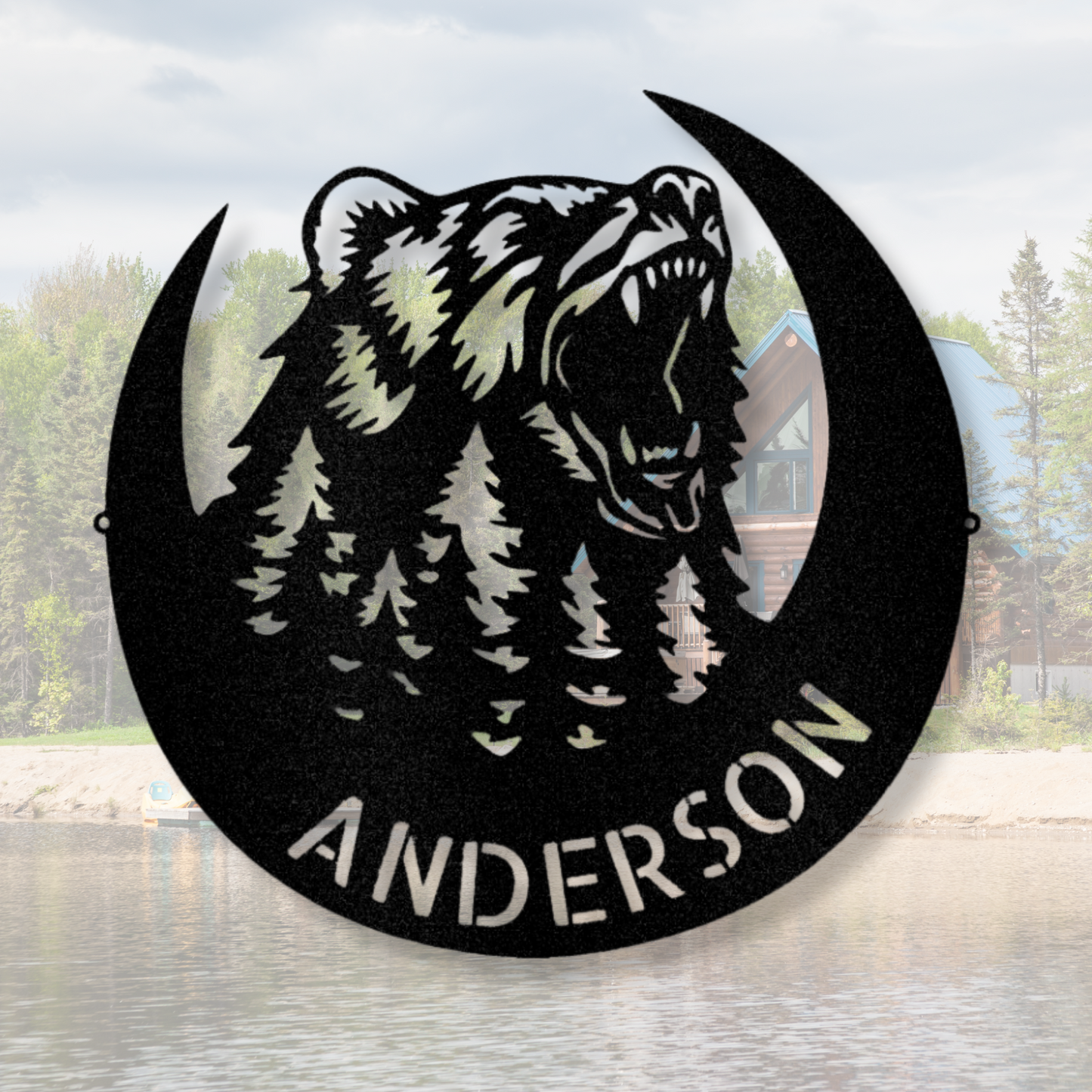 Personalized Roaring Bear Metal Sign, Family Name Wall Decor, Cabin Bear decor, Wildlife Wall Art, Father's Day Gifts, Last Name Wall Sign