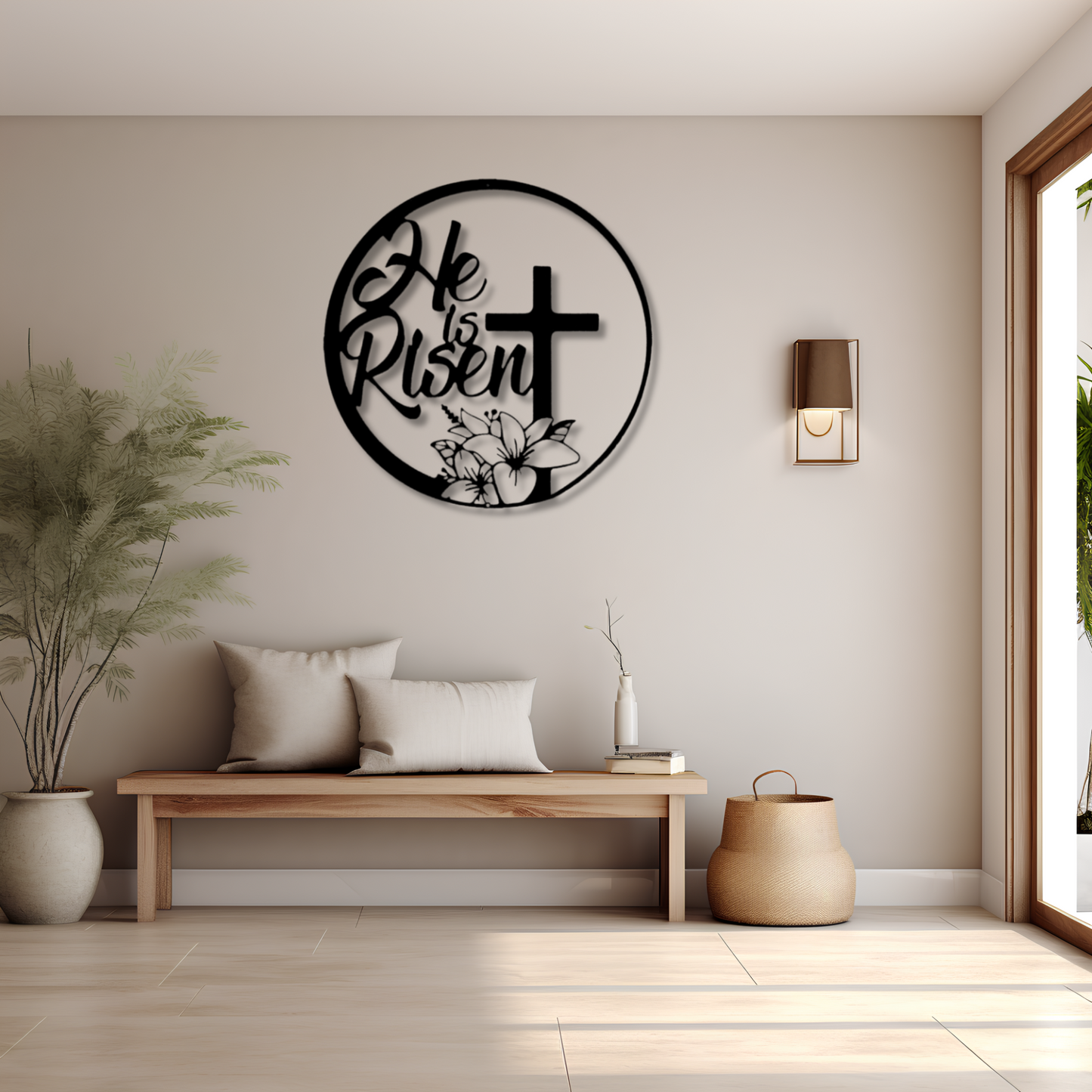 He is Risen Metal Sign, Religious Gifts, Floral Cross Sign, Home And Living Decor, Easter Gifts, Cross Metal Sign, Christian Themed Gifts