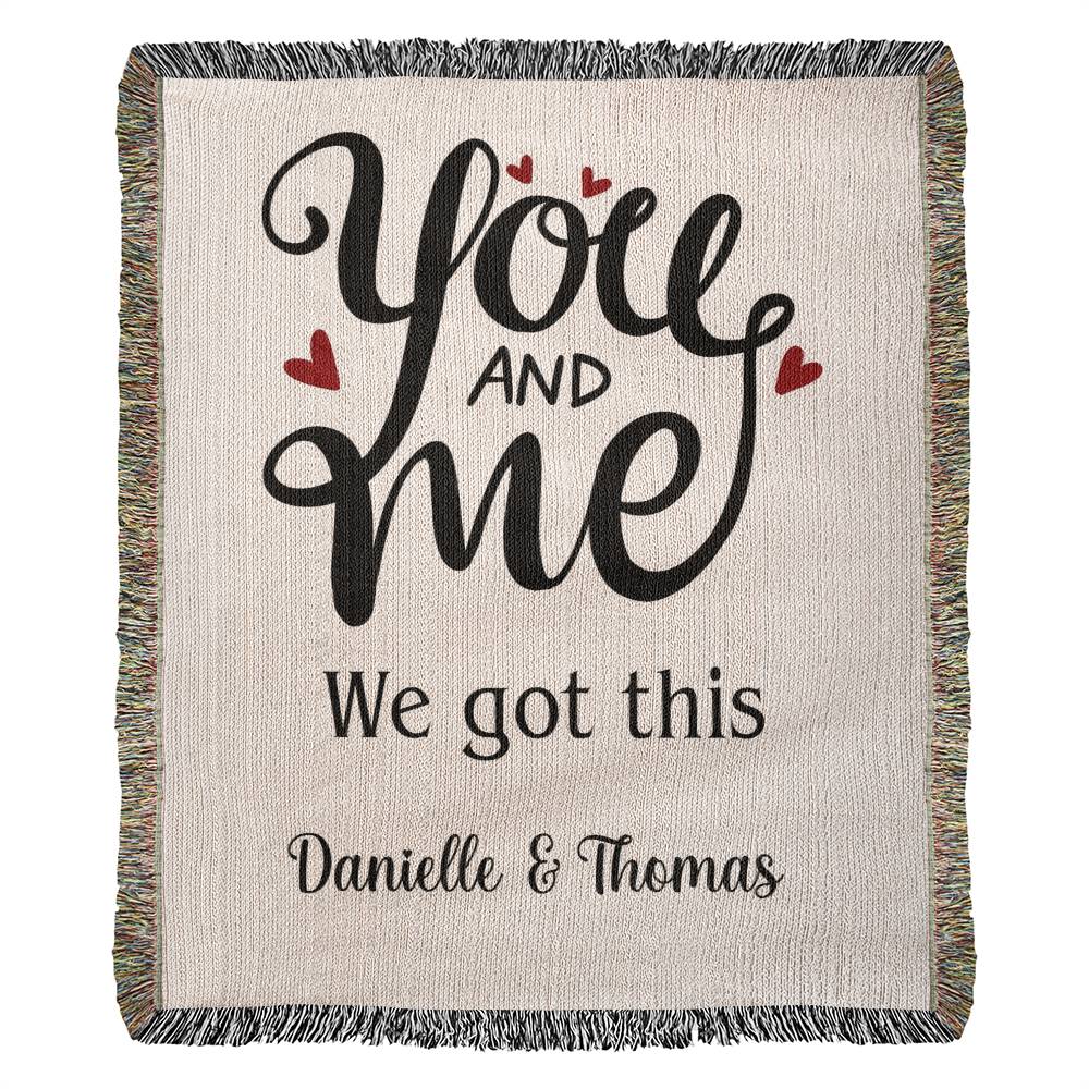 You and Me Couple's Woven Engagement Blanket, Wedding Gift for Couple, Proposal Blanket, Cotton Anniversary Gift, Mother's Day Gift