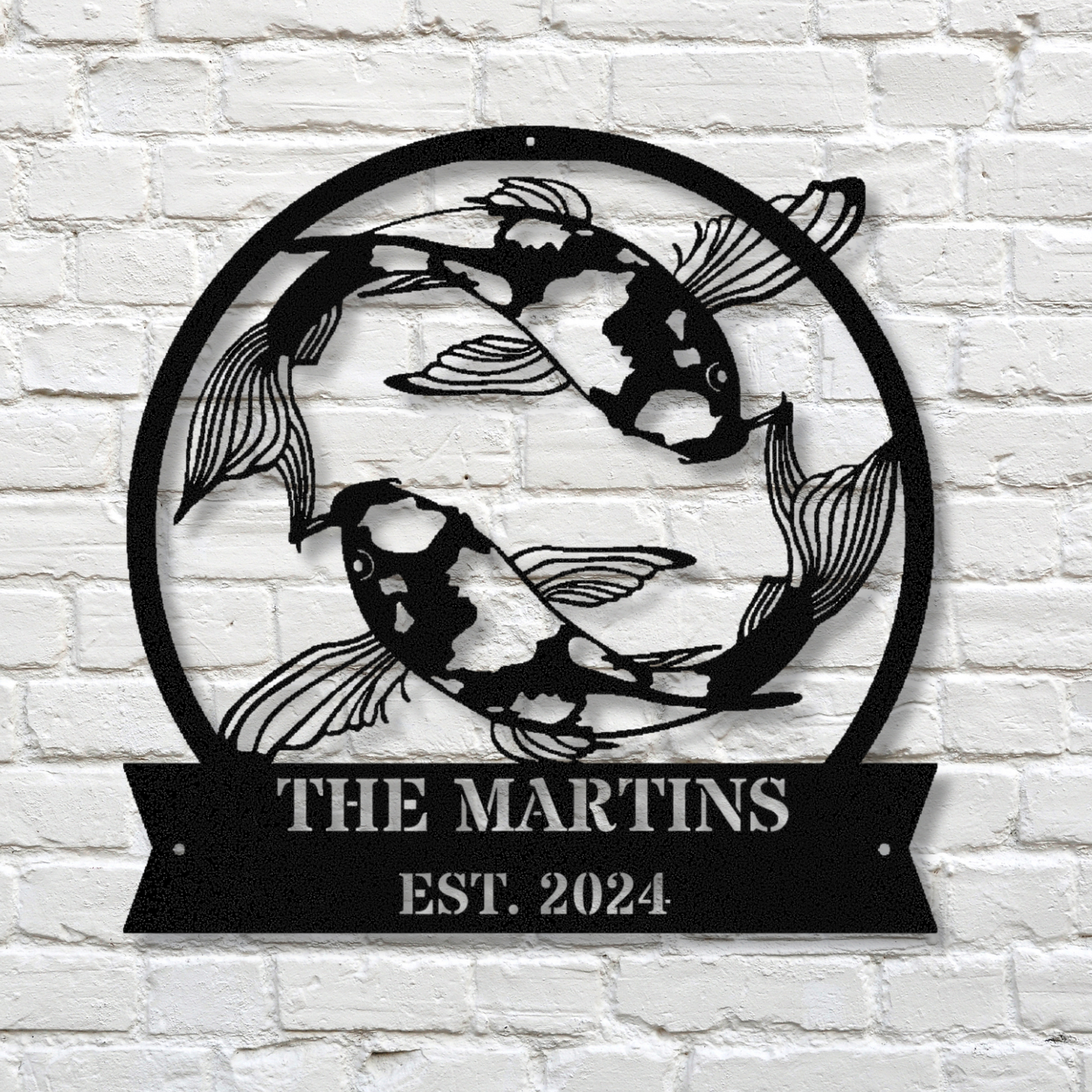 Personalized Koi Fish Metal Sign, Custom Name Metal Sign, Minimalistic Line Art Koi Fish, Last Name Established Metal Sign, Koi Fish Pond Sign