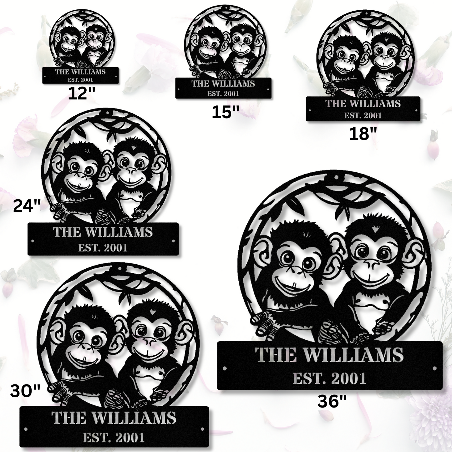 Custom Metal Monkey Sign, Personalized Family Name, Monkey Family Sign, Jungle Theme Decor, Personalized Home Decor, Animal Theme Gifts