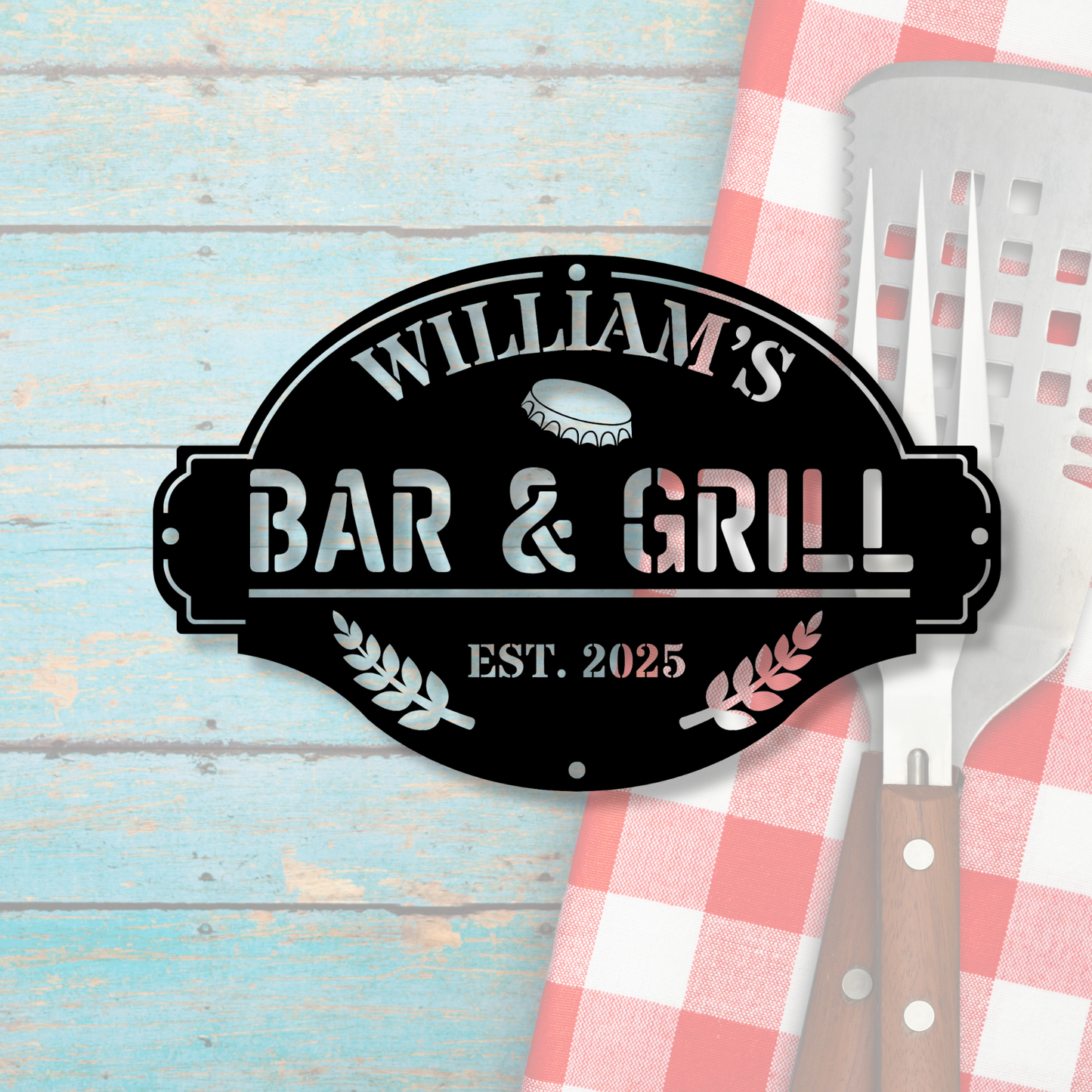 Custom Metal Signs, Personalized Bar and Grill Sign, Personalized Metal Barbecue Wall Sign, Custom Grill Sign, BBQ Wall Art Decor, Outdoor BBQ Decor, Gift for Grill Lovers