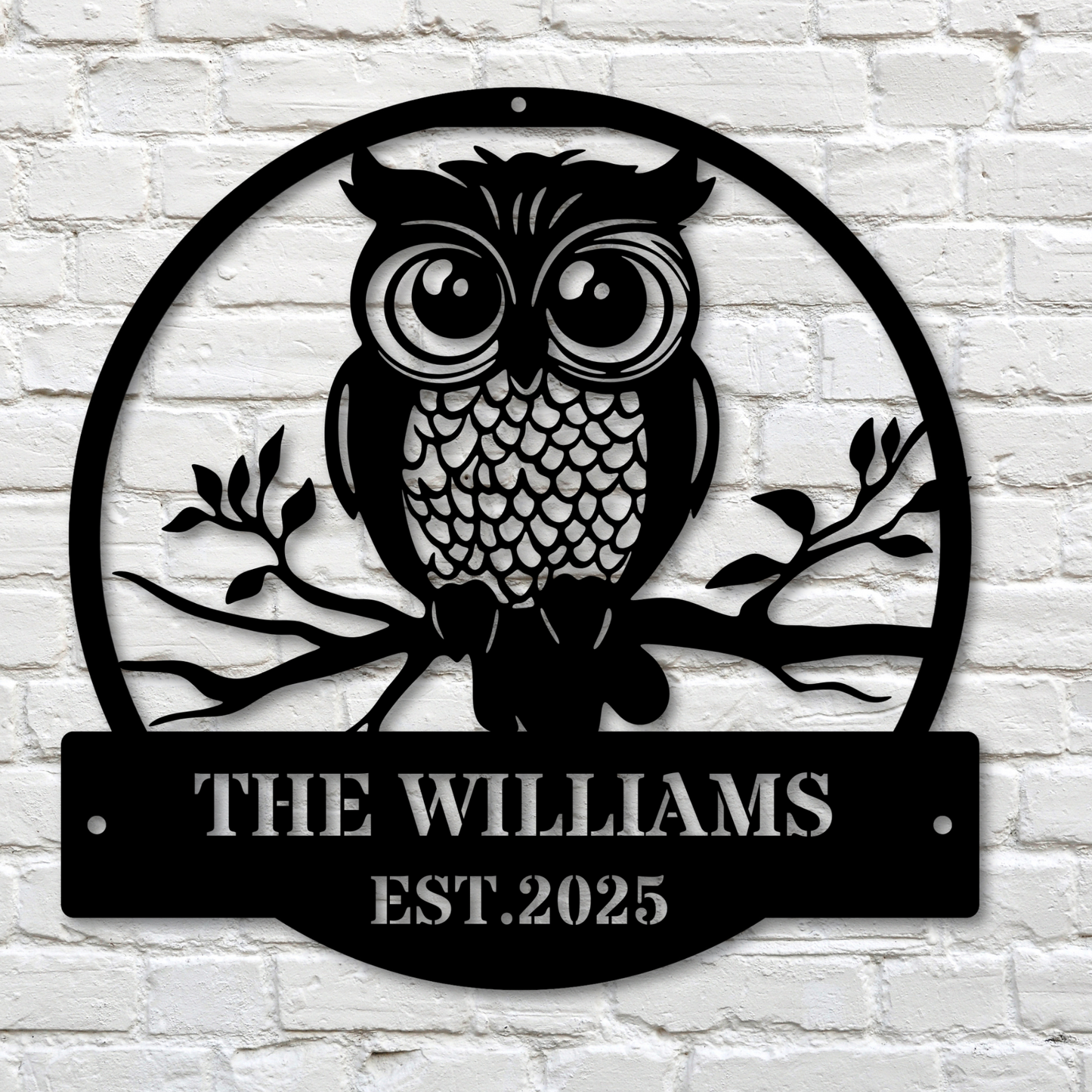 Custom Family Metal Sign, Personalized Owl Theme Wall Decor