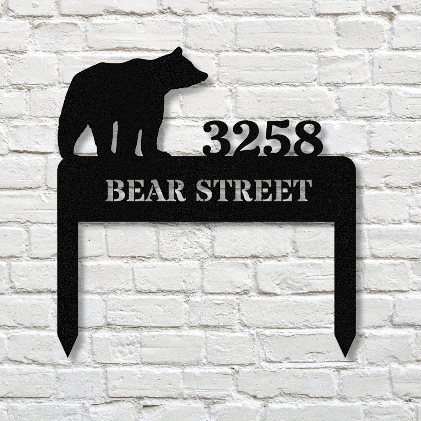 Personalized Bear Address Stake, Customized Metal Address, Horizontal Address Sign, Address Signage, House Address, Metal House Number Stake