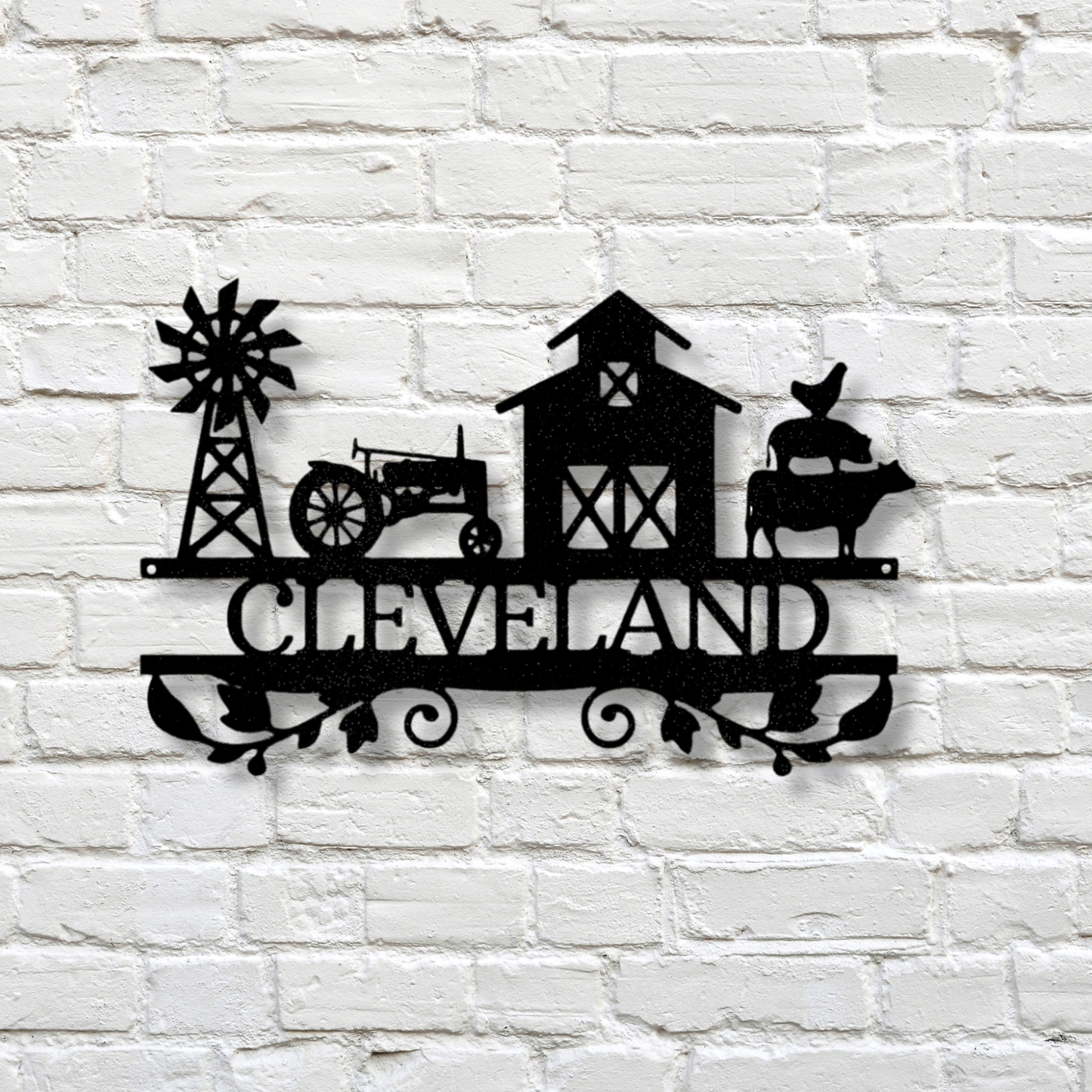 Custom Farm Sign With Tractor, Barn, Windmill And Farm Animals, Personalized Family Farm Address Sign, Outdoor Hangings.