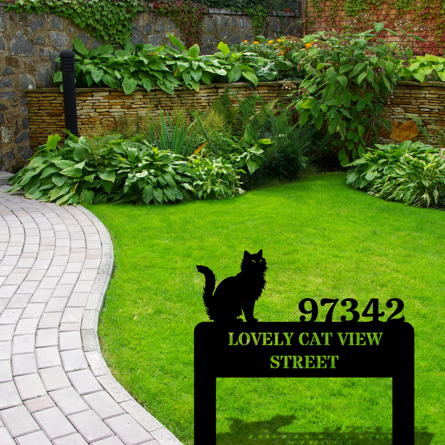 Cat Metal Sign, Home Number Metal Sign,Customized Cat Home Address Metal Stake, Horizontal Address Sign, Cat Lover Sign, Cat Mom Gift, New Home Address Sign