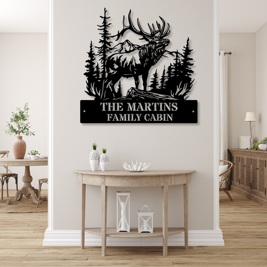 Custom Elk Metal Sign, Elk Wall Art, Wildlife Decor, Elk Address Sign, Rustic Elk Wall Decor, Last Name Wall Sign, Elk Lodge Decor, Outdoor Cabin Metal Sign
