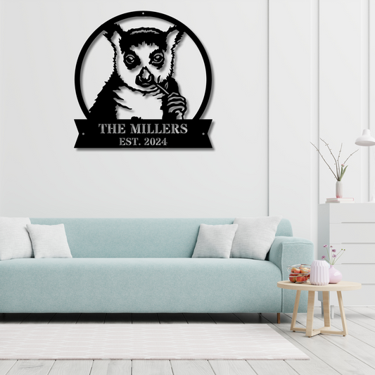 Personalized Lemur Wall Metal Sign, Limur Decor, Metal Wall Art, Animal Wall Sculpture, Unique Metal Wildlife Decor