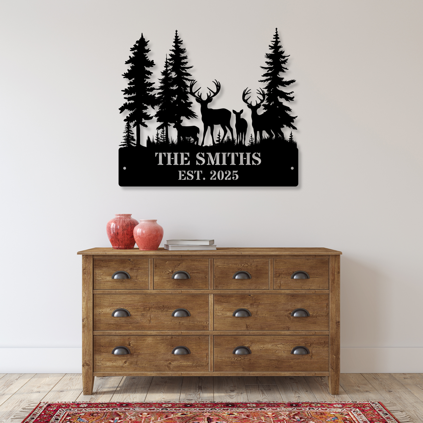 Custom Deer Forest Metal Sign, Personalized Deer Family Name Sign, Farmhouse Decor, Hunting Lodge Decor, Rustic Wildlife Art
