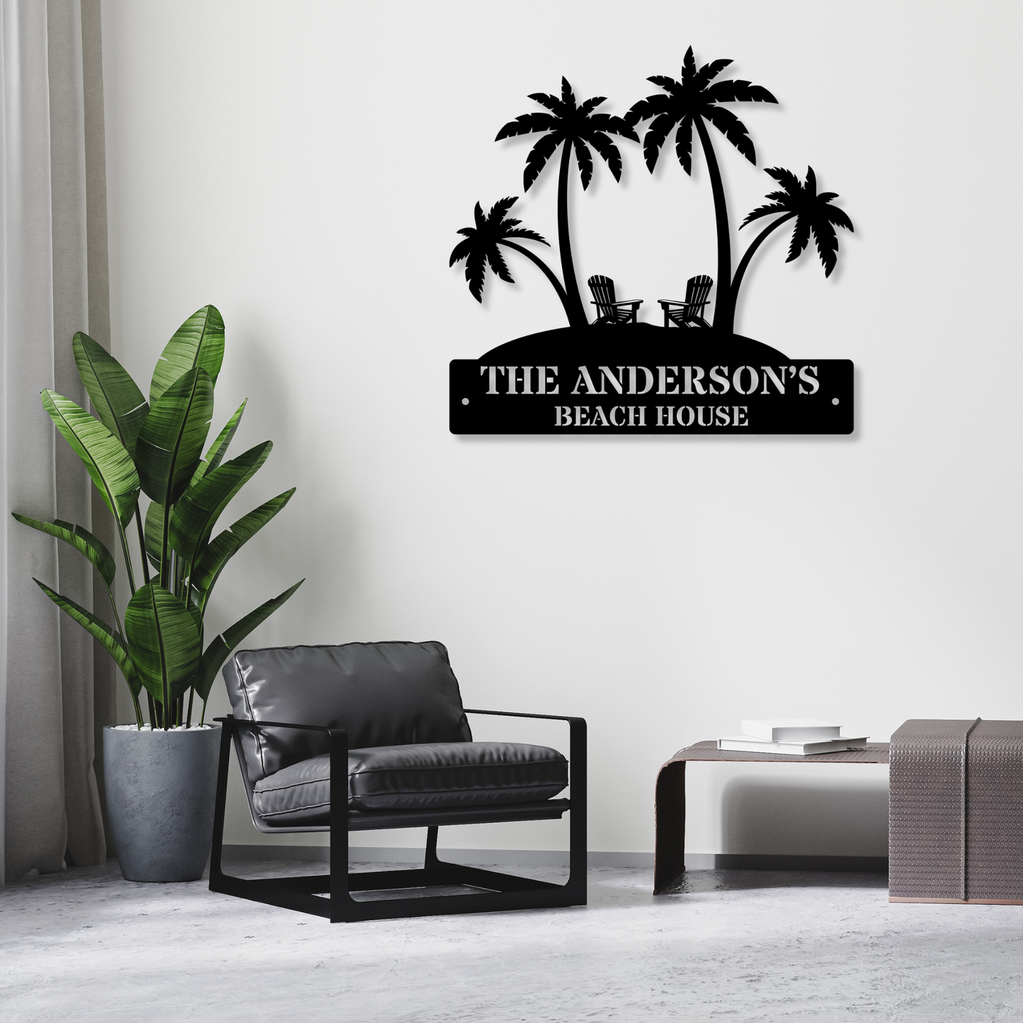 Custom Beach Palm Tree Sign,Metal Beach House Sign,Personalized Name Beach Sign