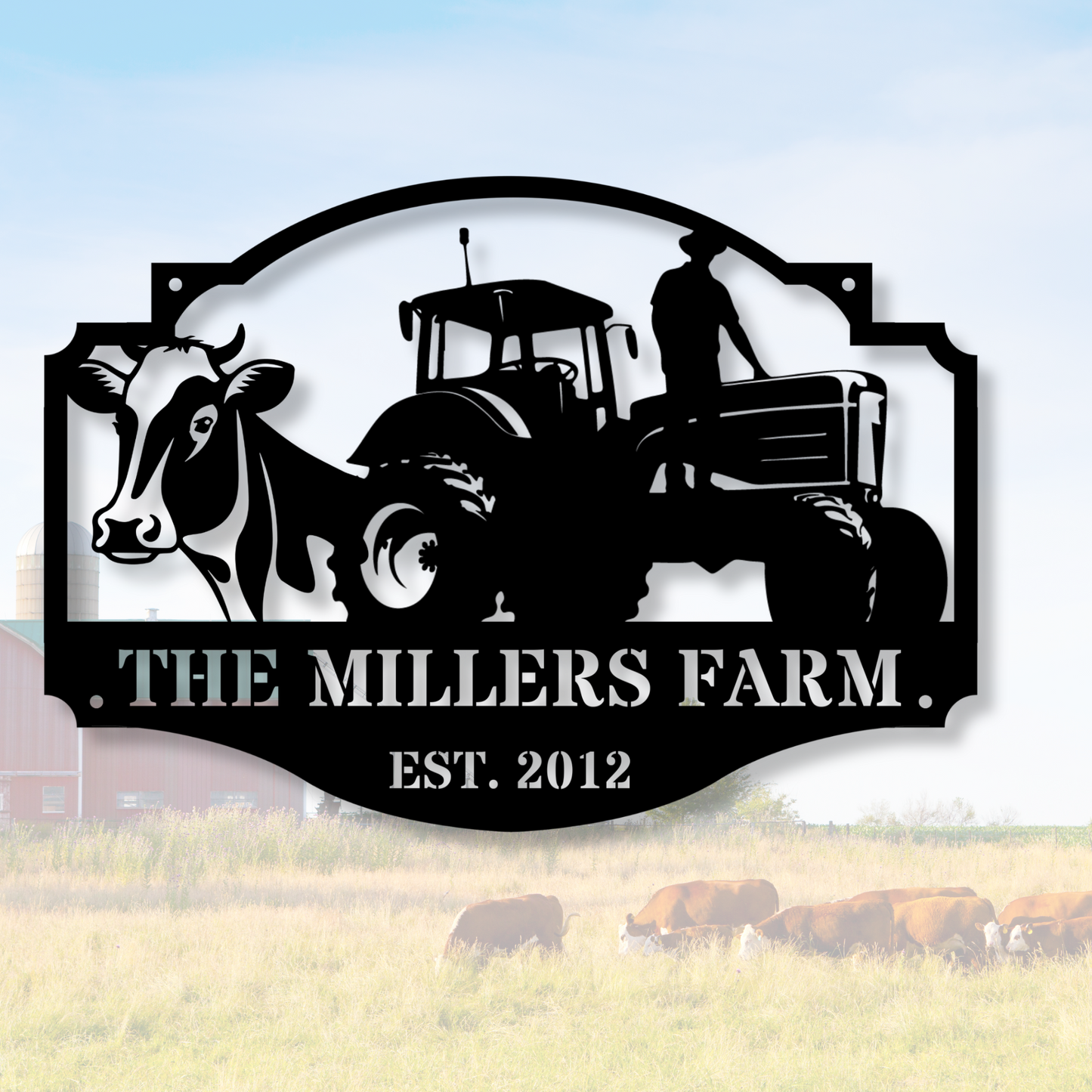 Custom Metal Barn Sign, Custom Farmhouse Sign, Horse Ranch Decor, Metal Cow Farm Sign, Outdoor Rustic Metal Decor