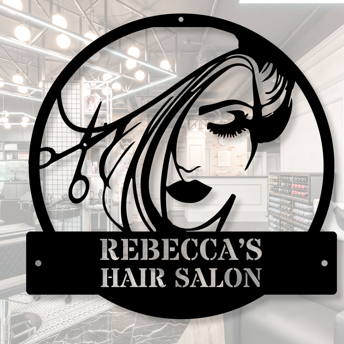 Personalized Hair Dresser Metal Sign, Custom Hair Stylist Name Sign, Woman Face Beauty Center Metal Wall Decor, Custom Hairstyle Decor