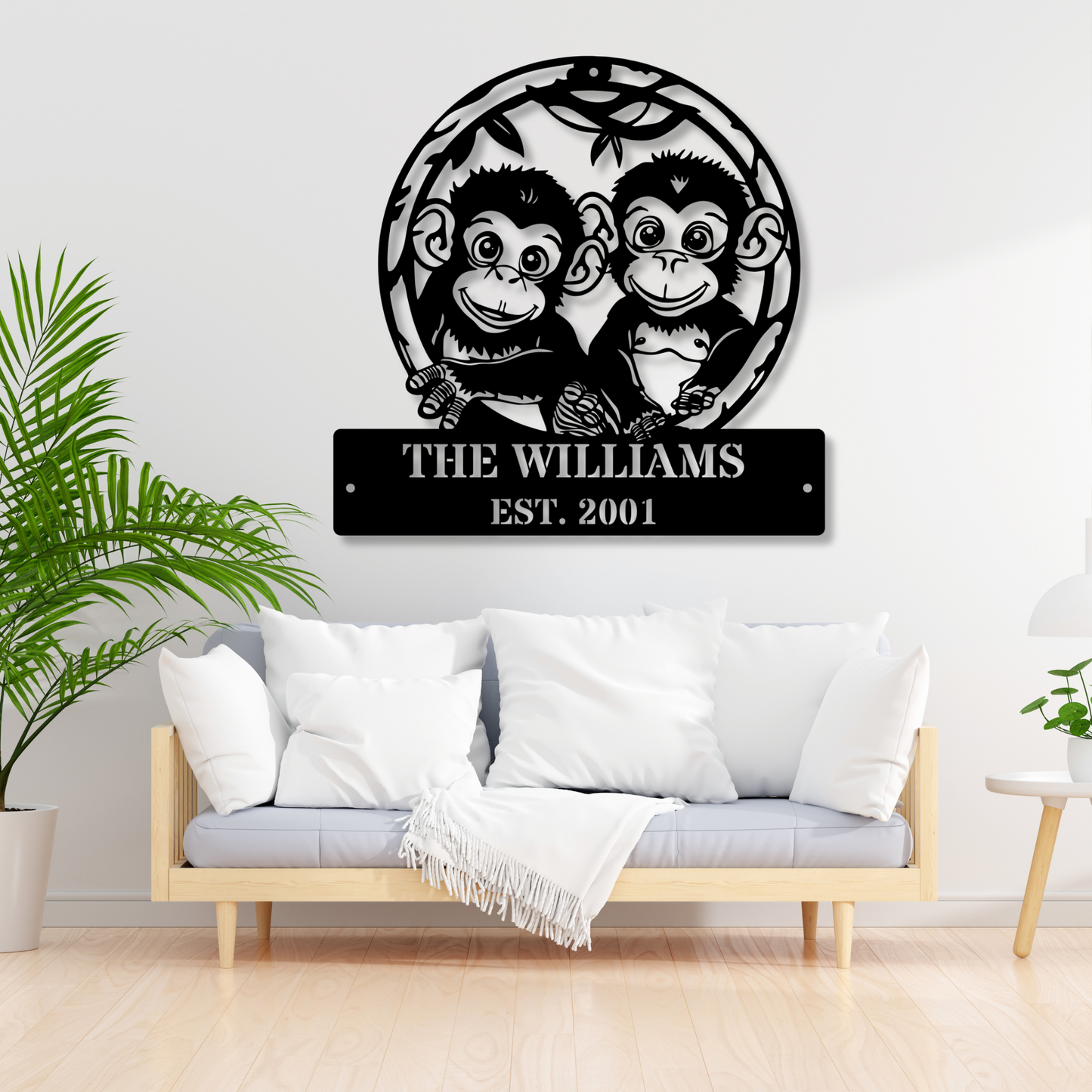 Custom Metal Monkey Sign, Personalized Family Name, Monkey Family Sign, Jungle Theme Decor, Personalized Home Decor, Animal Theme Gifts