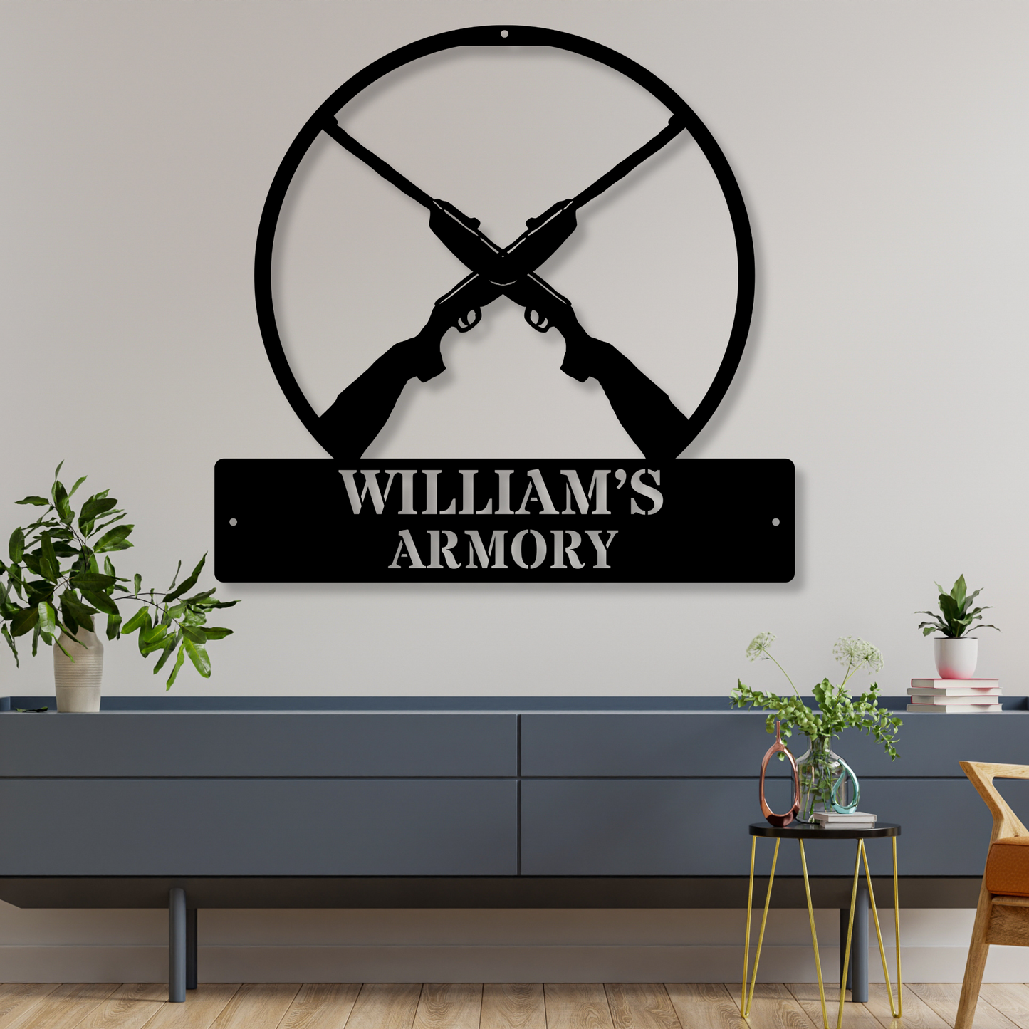 Customized Armory Metal Sign, Personalized Armory Name Sign, Mancave Decor, Rifle Wall Art, Gun Armory Sign, Custom Armory Wall Art Dad Gift
