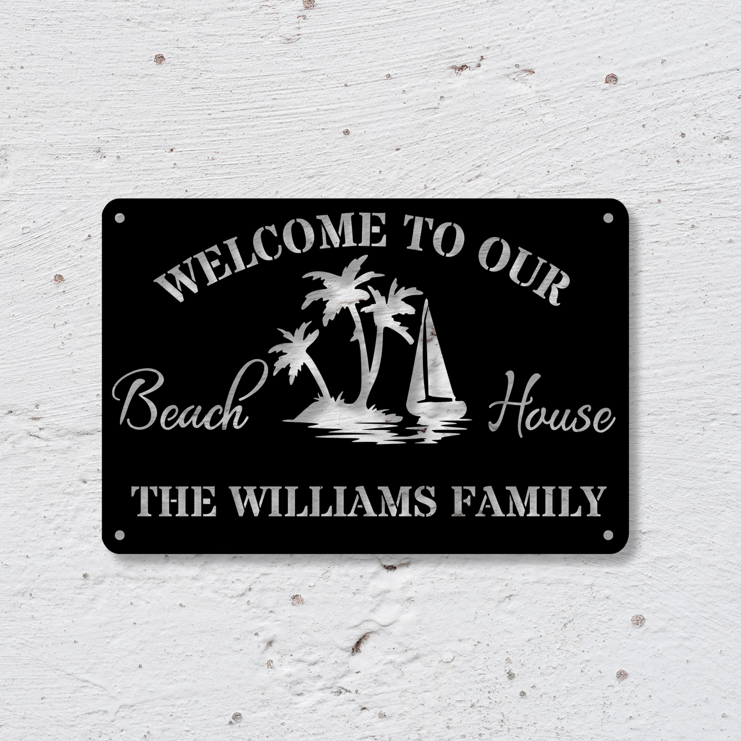 Custom Beach House Metal Sign, Nautical Decor, Lake House Decor, Welcome Sign, Family Name Sign, Metal Coastal Decor, Beach House Wall Sign
