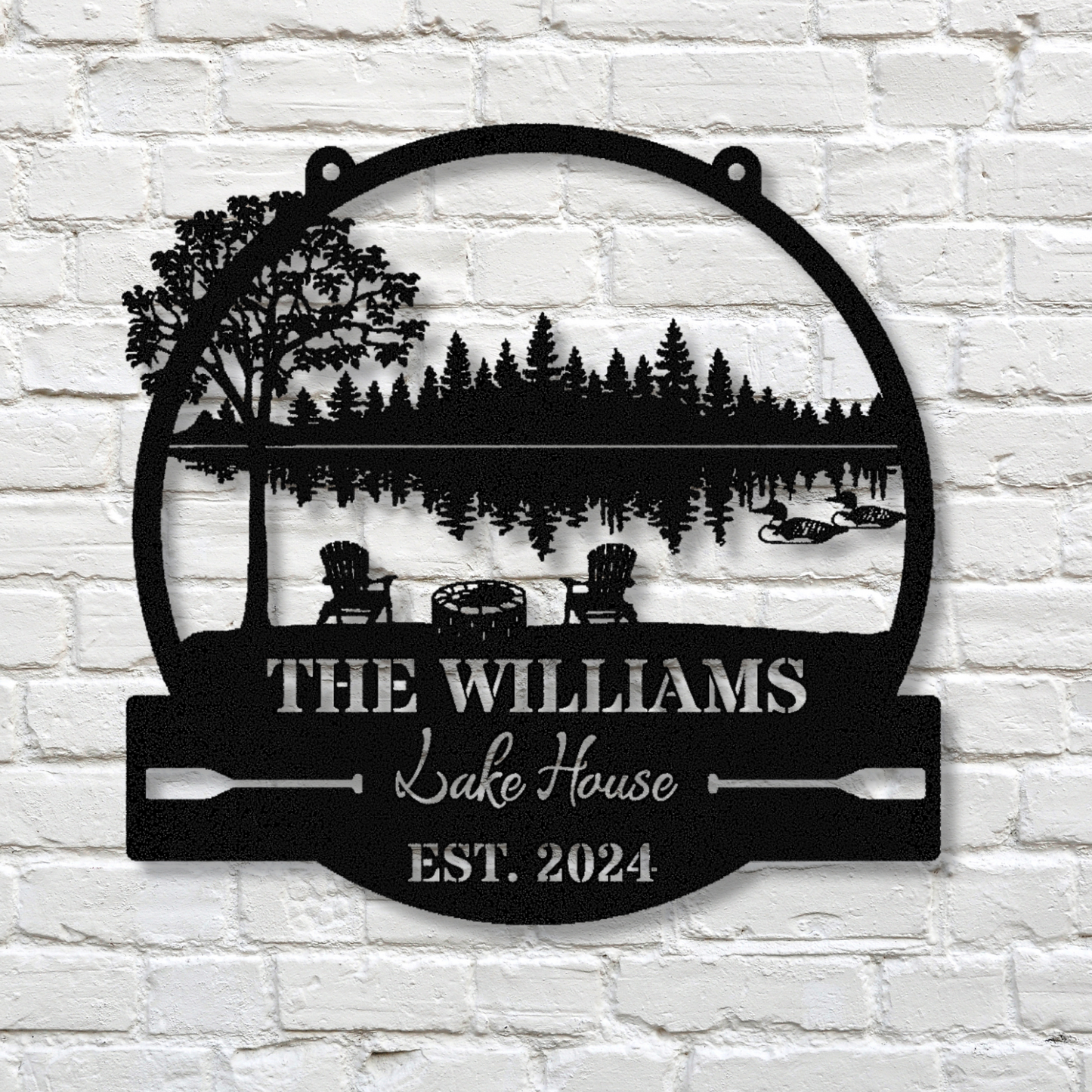 Personalized Established Lake House Metal Sign, Loon Themed Lake or River House Sign, Last Name Sign, Lake Cabin Metal Sign, Large Hanging Sign