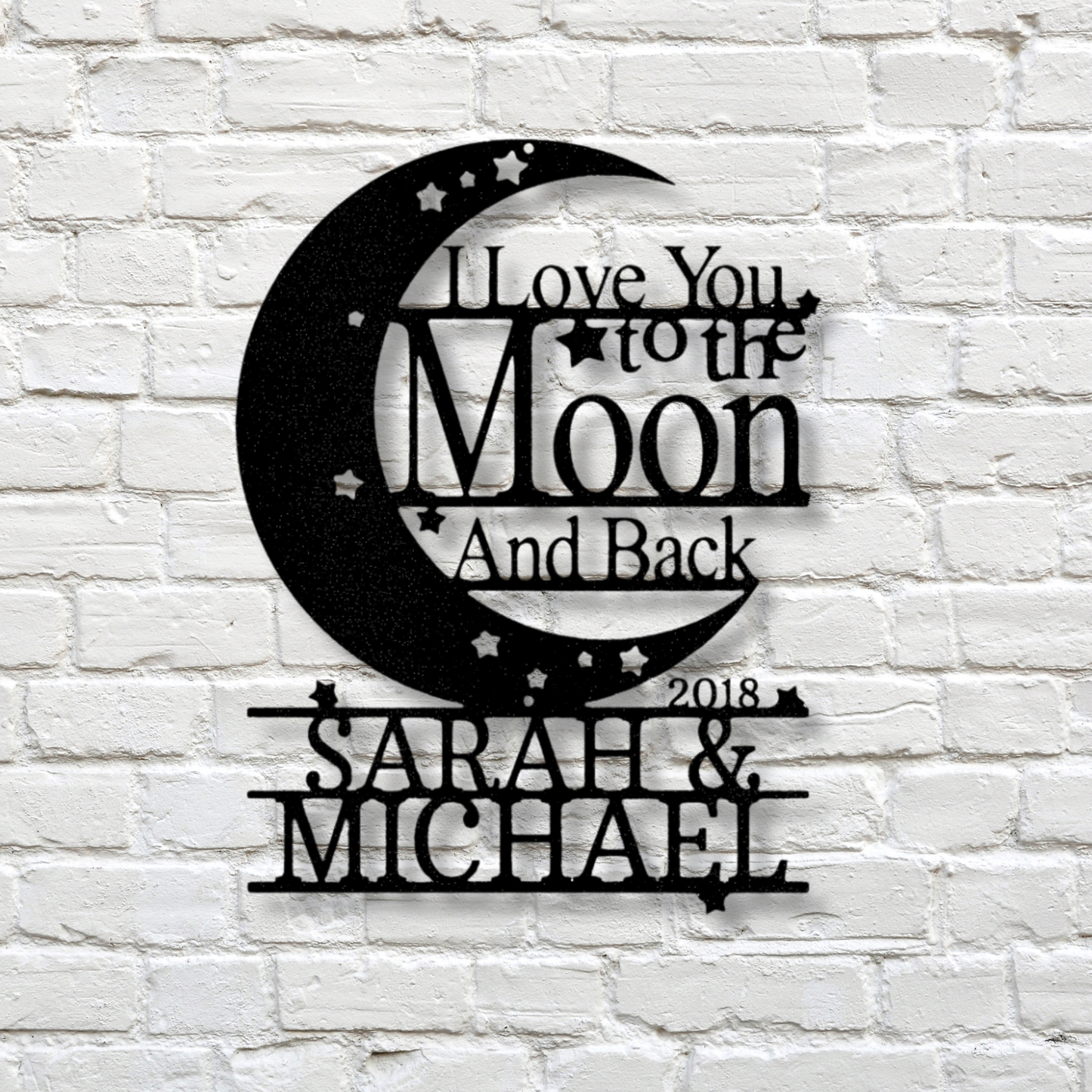Custom Moon and Back Couple Name Metal Sign, Personalized Romantic Wall Art Decor, Anniversary Gift For Married Couple, Wedding Gift For Newly Weds.