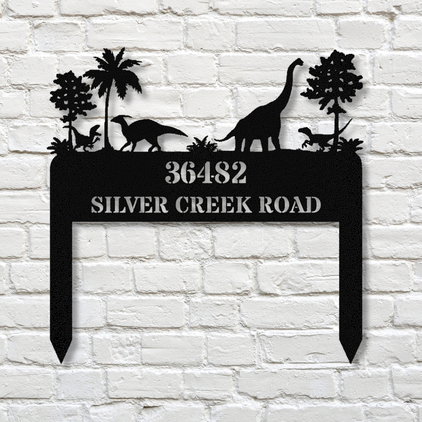 Custom Dinosaur Metal Address Sign, Dino Home Address Sign, Personalized Dinosaur Art Address Stake, New Home Outdoor Decor, Residence Sign