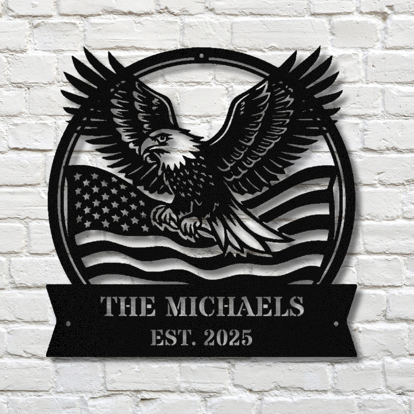 Custom Eagle US Flag Metal Sign, American Flag Gift, Bald Eagle Decor, Patriotic Wall Art, Personalized Name Sign, 4th of July Gift