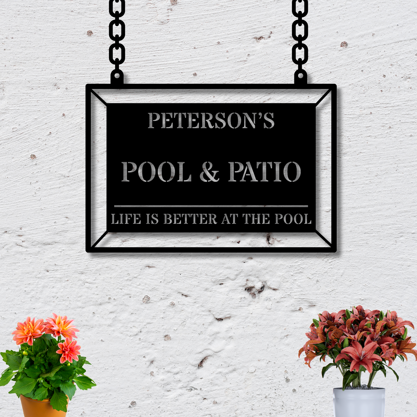 Custom Palm Tree Pool Sign, Personalized Tropical Metal Art, Large Patio Decor, Outdoor Wall Art for Poolside, Gift for Both