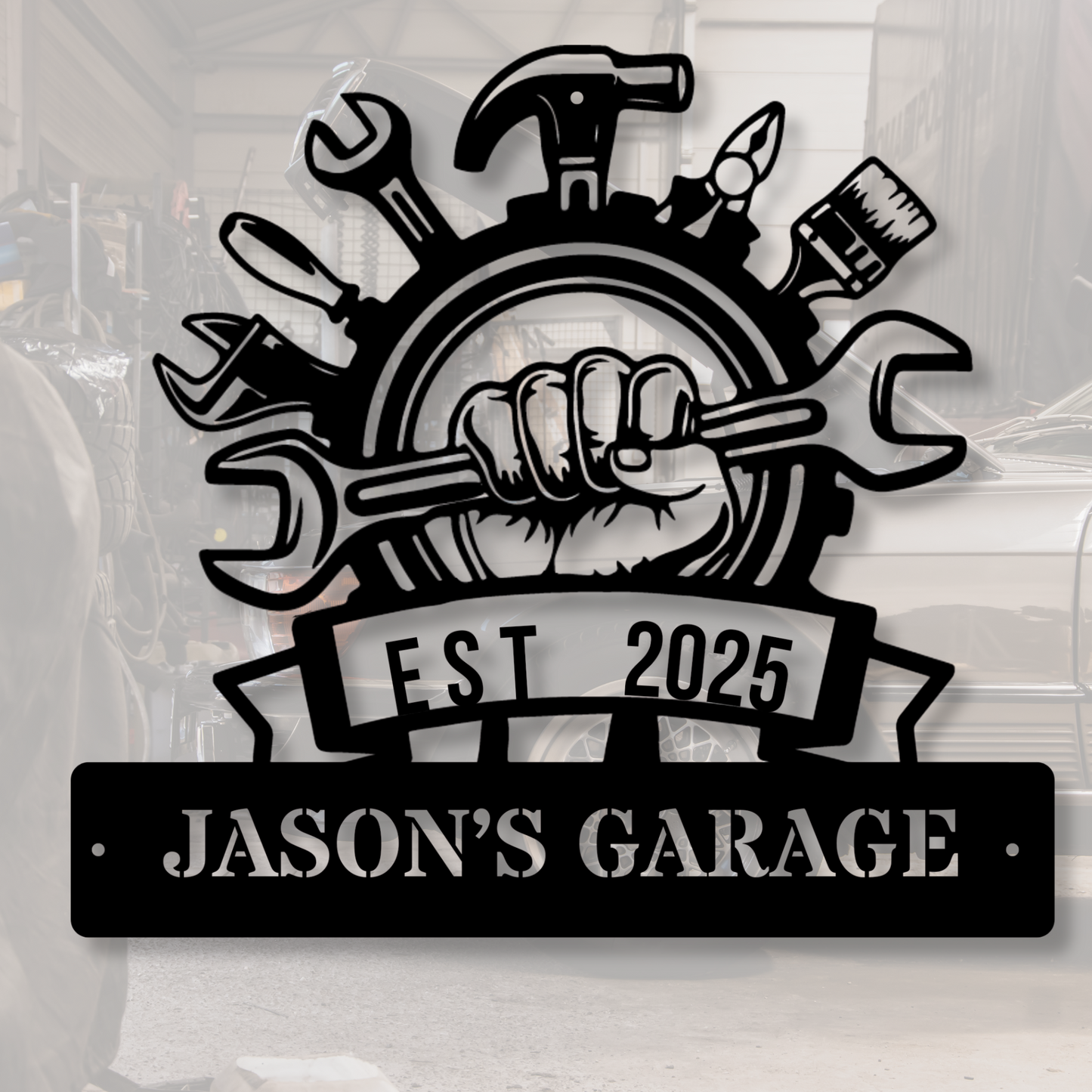 Custom Metal GARAGE Sign, Personalized Garage Decor, Workshop Wall Art, Man Cave Sign, Home Workshop Accessory