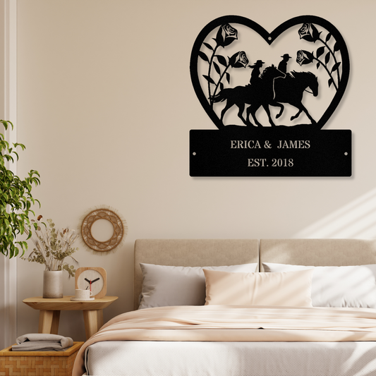 Personalized Couples Horse Metal Sign, Wedding Gift, Anniversary Metal Sign Gift, Established Signage, Horsefarm Metal Address Sign, Equestrian Wall Art,