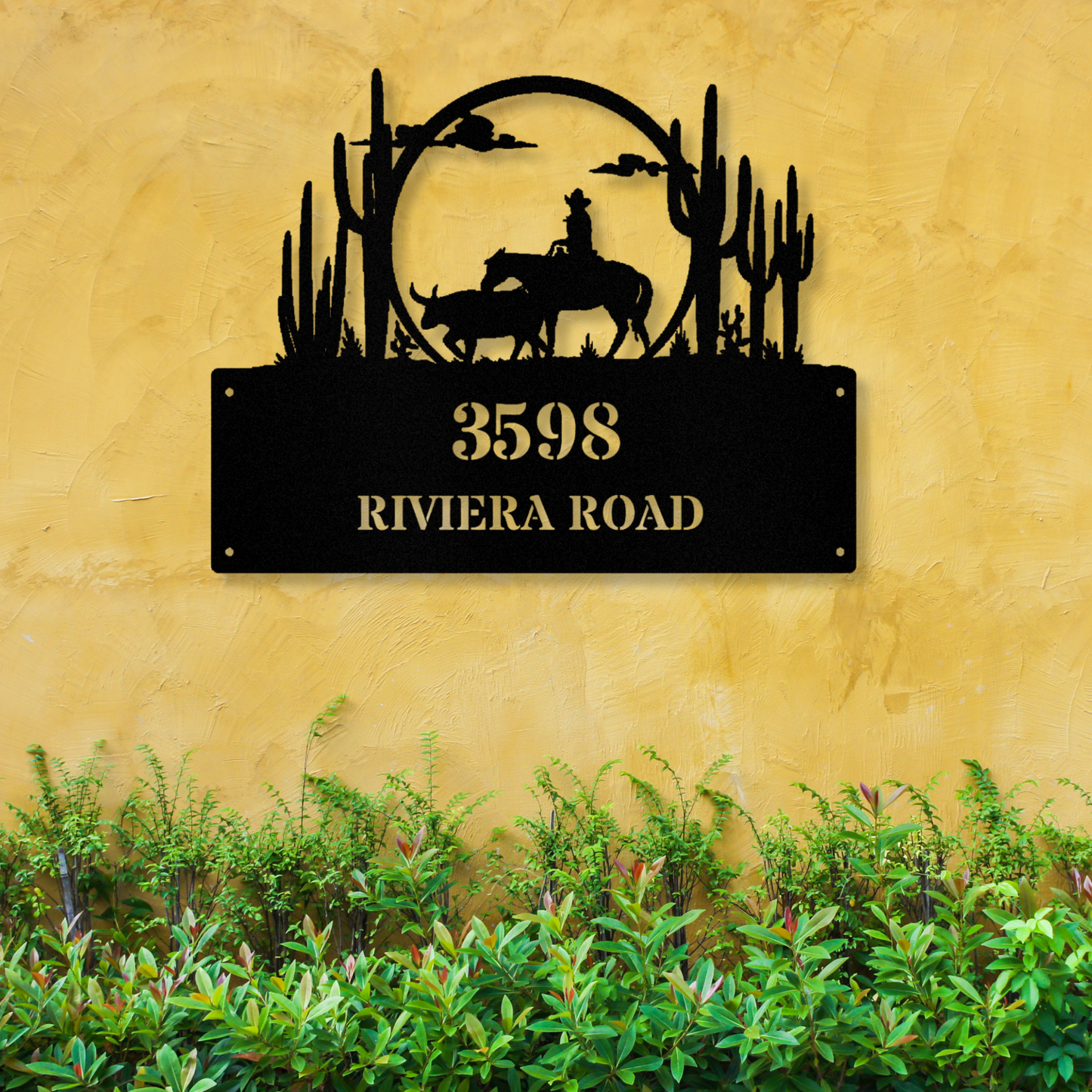 Cowboy Street Address Sign, Horizontal Metal Address Sign, Horse Farm Address Sign, Farmhouse Address Signage, Farm Address Plaque, New Home Address Sign, House Number Sign