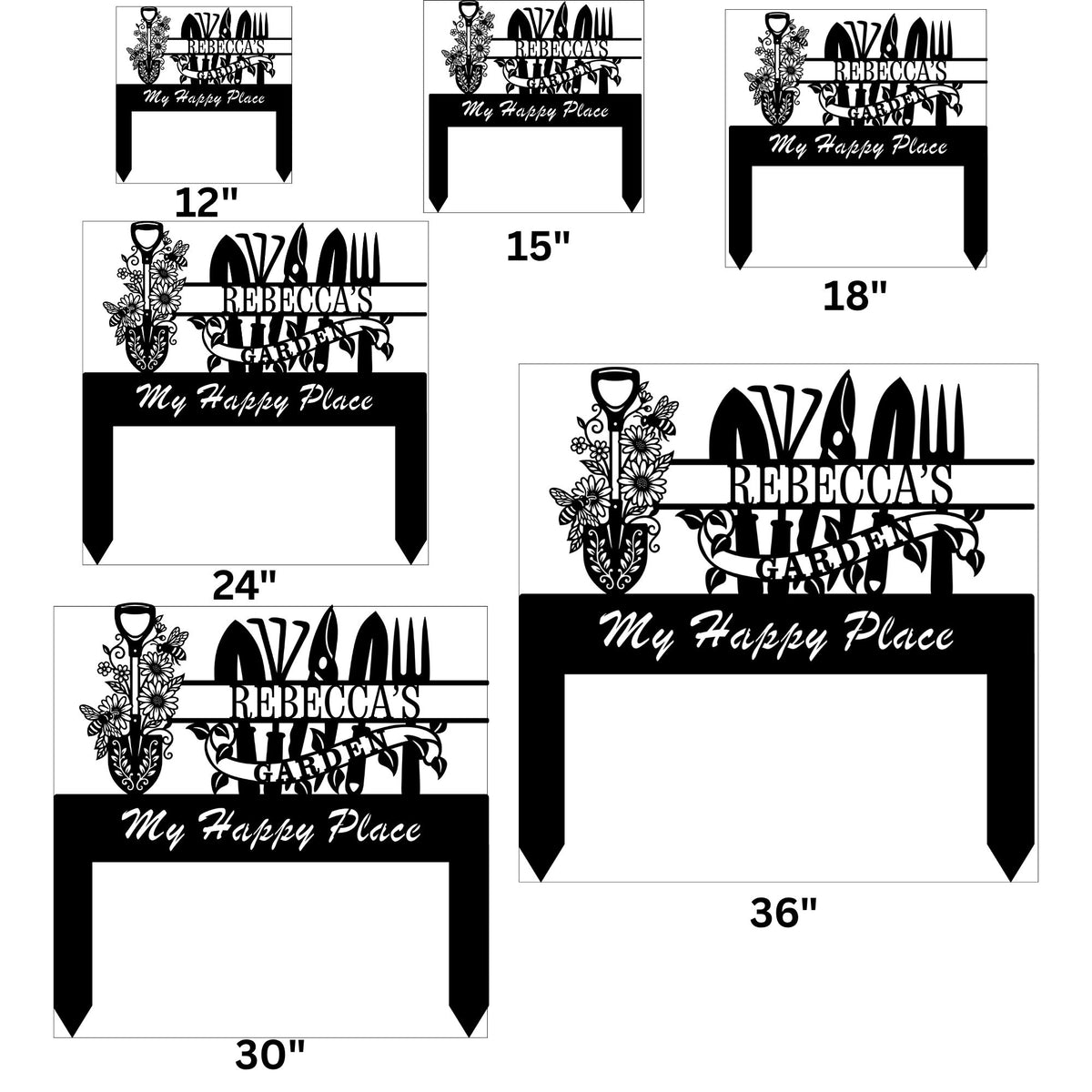 Custom Garden Tools Metal Stake with Name, Personalized Outdoor Yard Sign, Floral Garden Plaque, Metal Garden Marker, Gift for Gardener