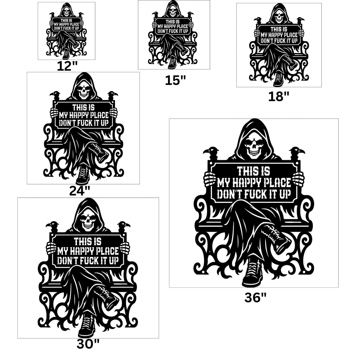 Grim Reaper Metal Wall Art This Is My Happy Place Halloween Decor Gothic Skull Sign Dark Academia Home Accent