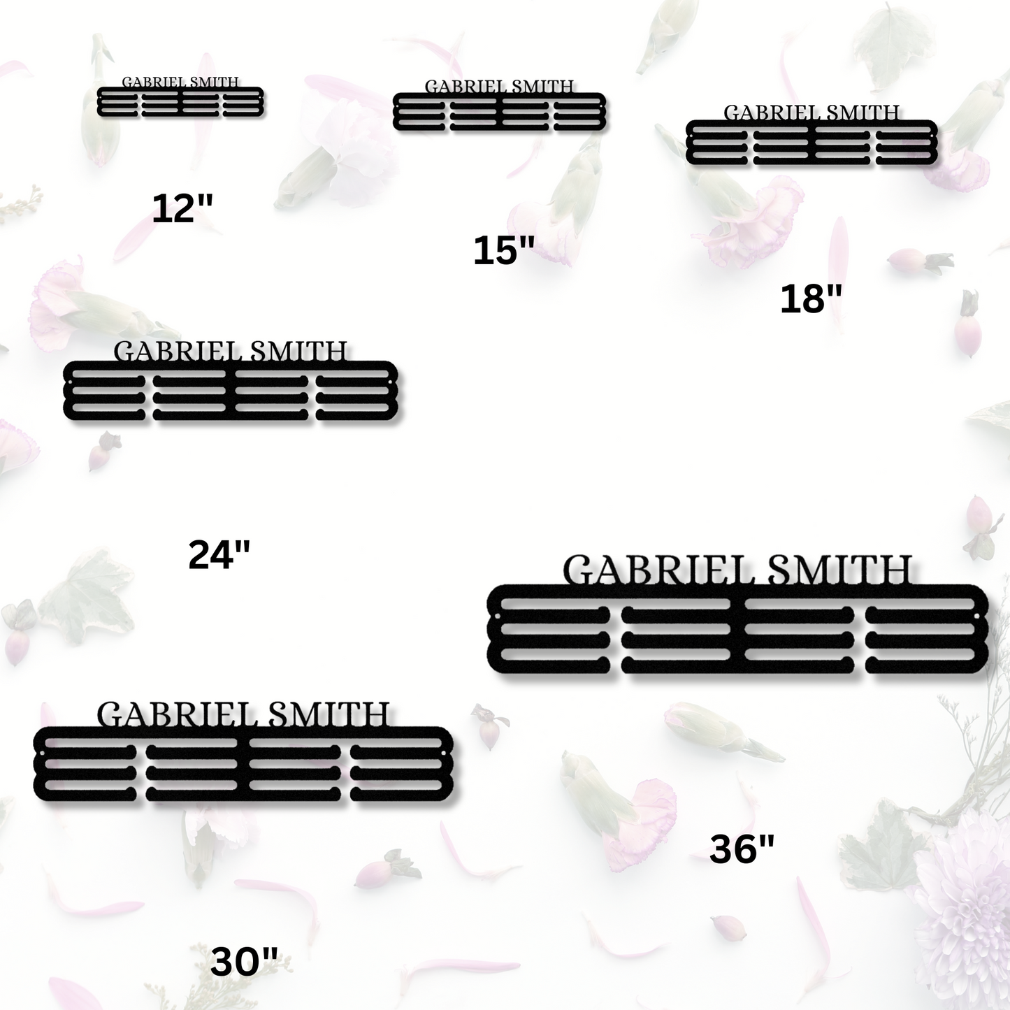 Custom Name Metal Holder, Sports Award Display, 12 Medals and Ribbons Rungs, Wall Hung Medal Display, Personalized Ribbon Medal Display